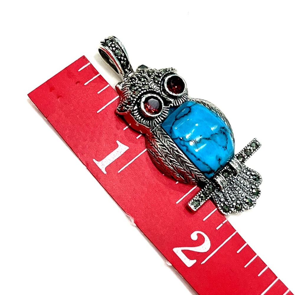 Turquoise Garnet Spinel Silver Pendant - Picture 5 of 5